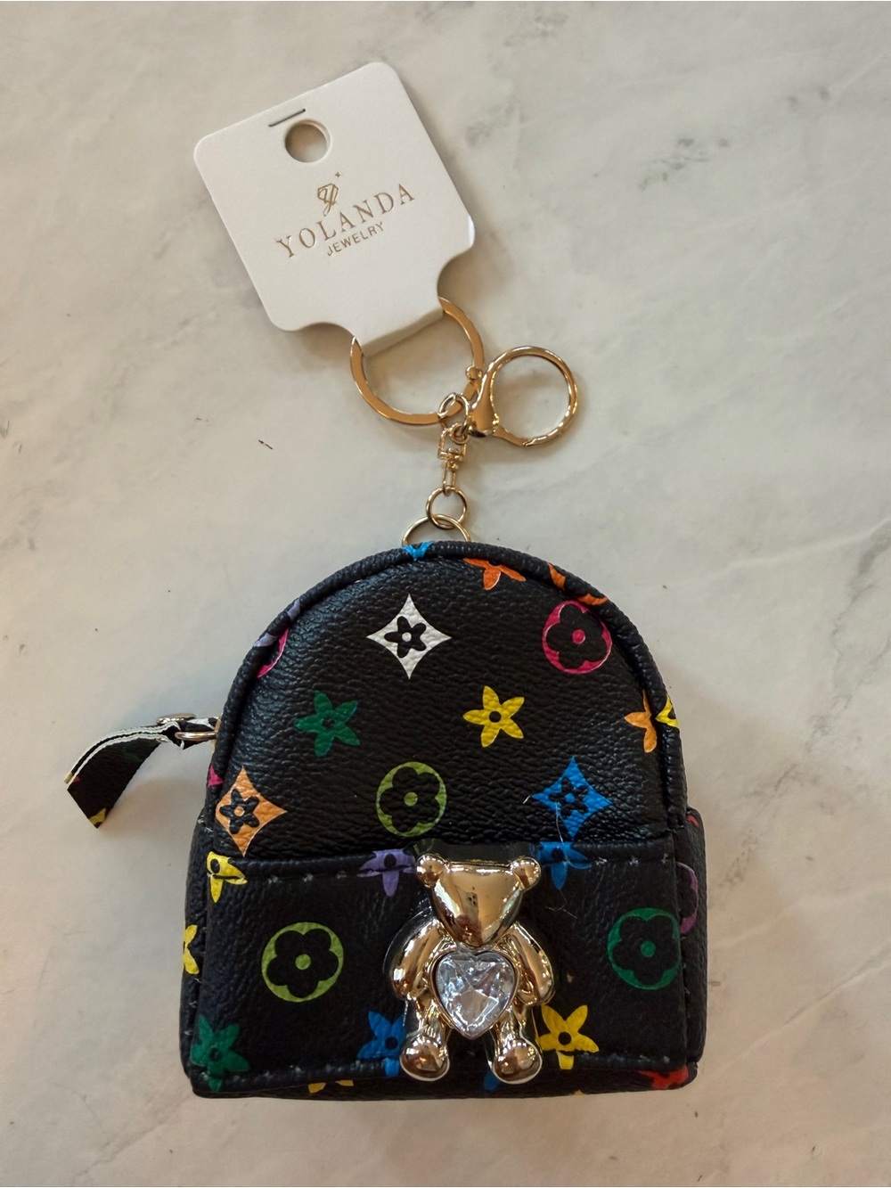 Fashion Multicolor Monogram Mini Backpack Keychain Coin Pouch Charm NWT